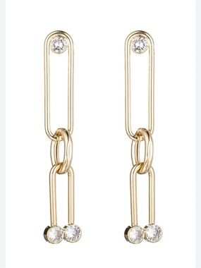 Ettika gold-plated paperclip dangle earrings U-shaped link design w/crystals